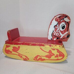 Vintage Wooden Rocking Horse Red Yellow Black White Childs Toy